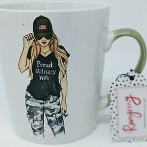 Proud military wife 18 oz coffee tea drink beverage white & camouflage cup mug